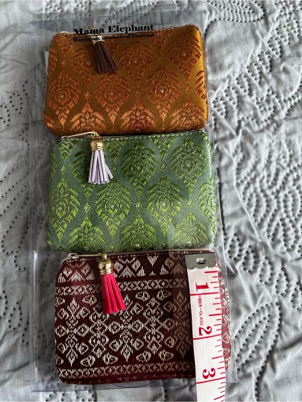 Handwoven Trio Coin Pouch Set - Orange, Green, Maroon